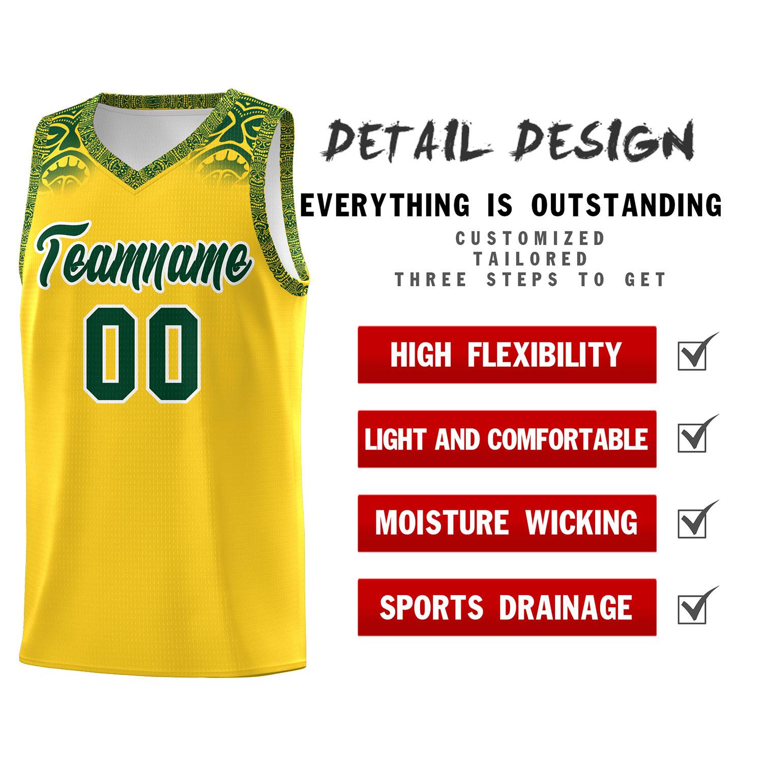 Custom Gold Green Personalized Indians Print Sets Sports Uniform Basketball Jersey