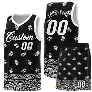 Custom Black White Personalized Cashew Pattern Sports Uniform Basketball Jersey