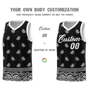 Custom Black White Personalized Cashew Pattern Sports Uniform Basketball Jersey