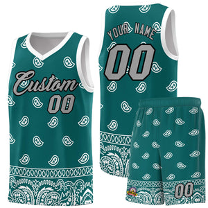 Custom Aqua White Personalized Cashew Pattern Sports Uniform Basketball Jersey