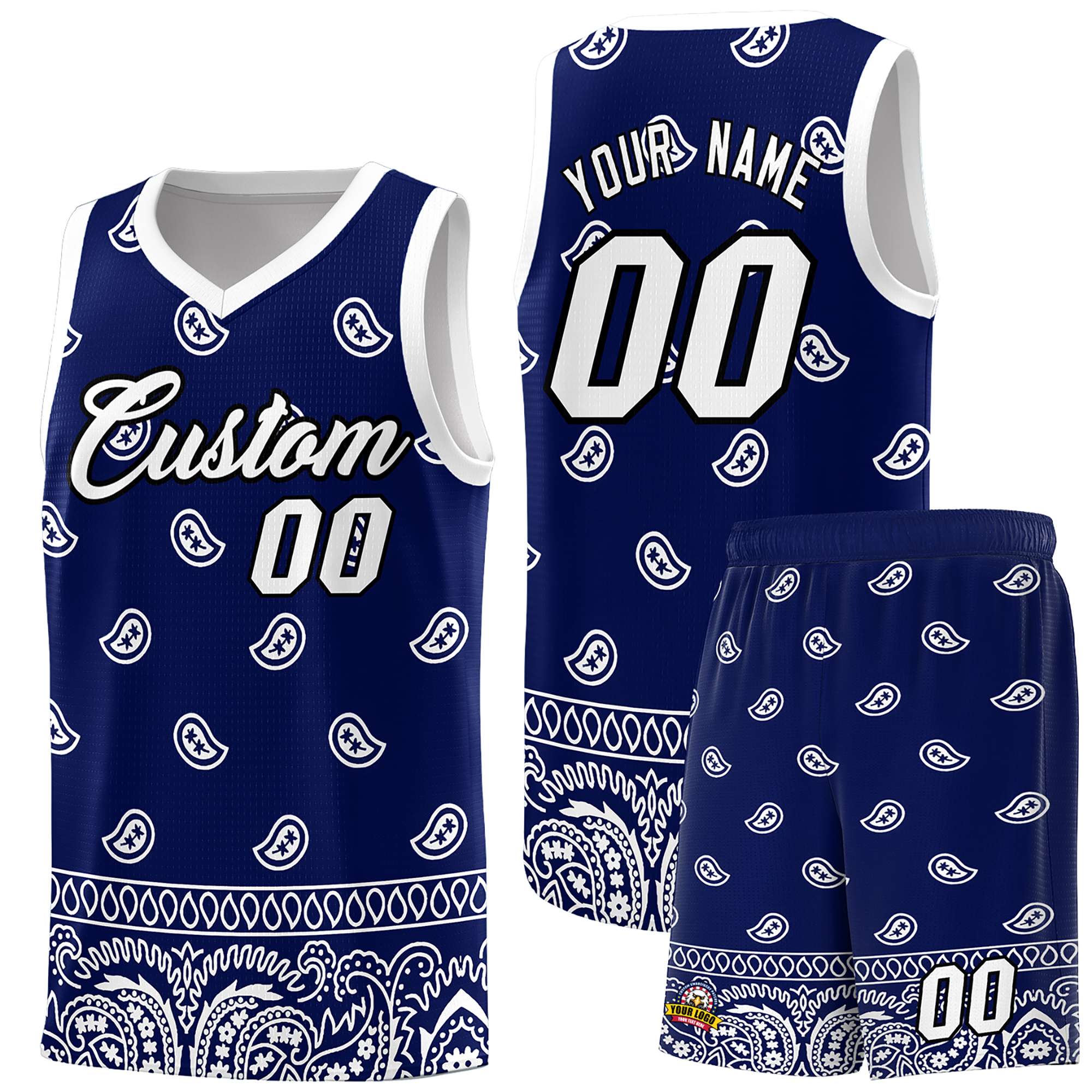 Custom Navy White Personalized Cashew Pattern Sports Uniform Basketball Jersey