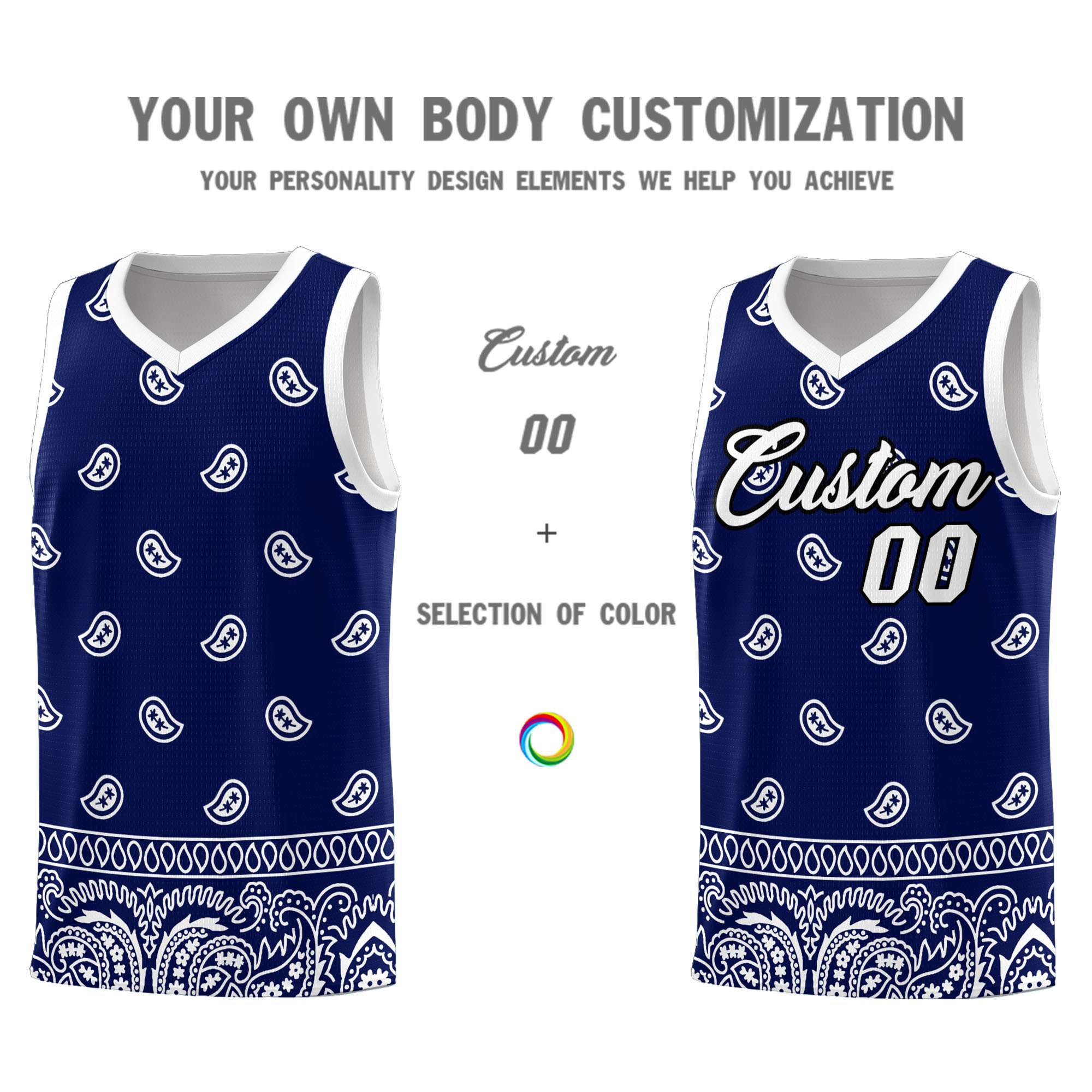 Custom Navy White Personalized Cashew Pattern Sports Uniform Basketball Jersey