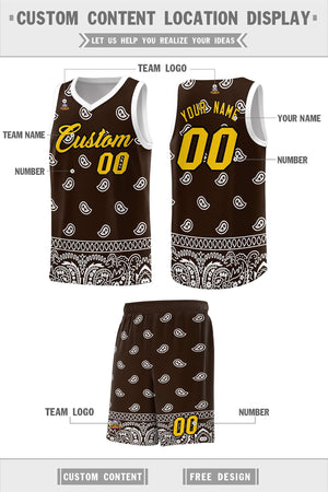 Custom Brown White Personalized Cashew Pattern Sports Uniform Basketball Jersey