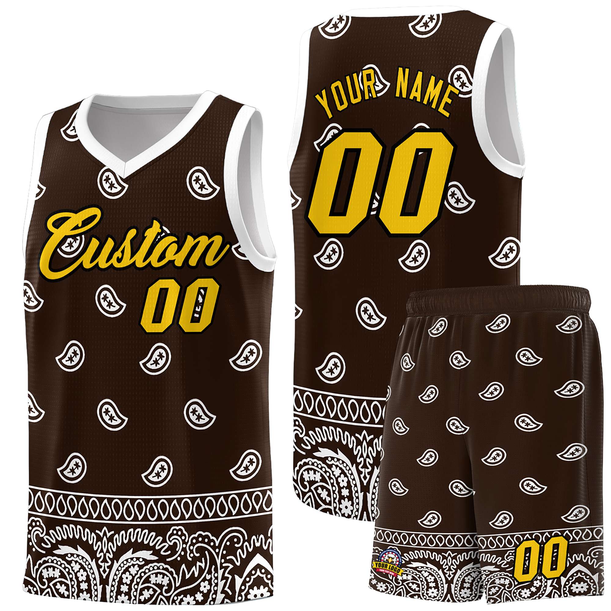 Custom Brown White Personalized Cashew Pattern Sports Uniform Basketball Jersey