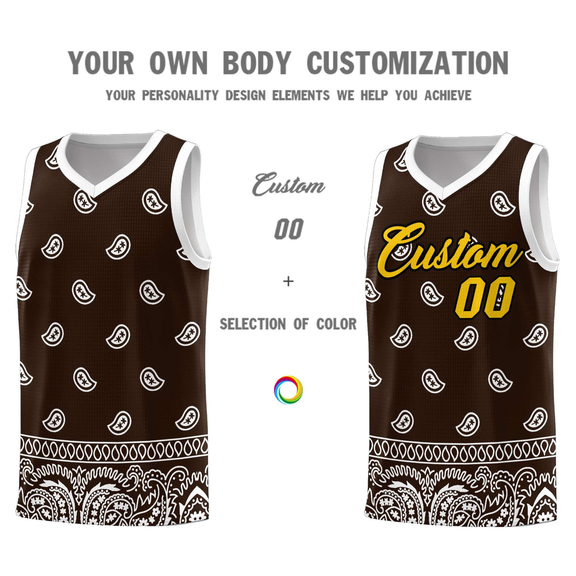 Custom Brown White Personalized Cashew Pattern Sports Uniform Basketball Jersey