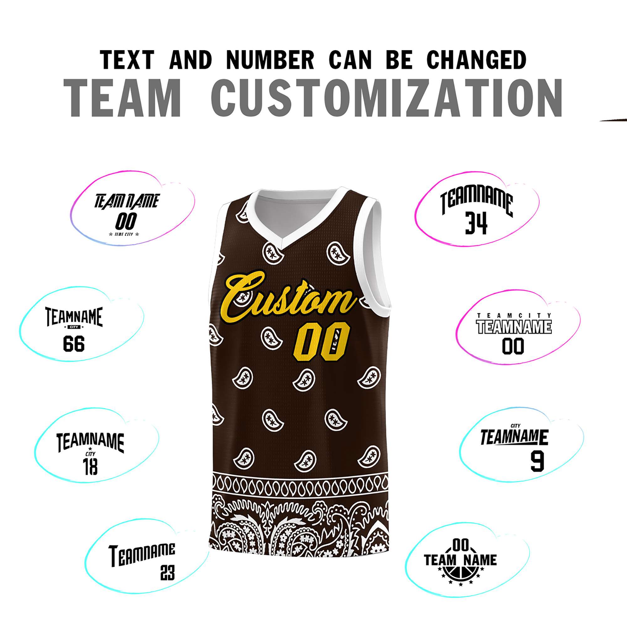 Custom Brown White Personalized Cashew Pattern Sports Uniform Basketball Jersey