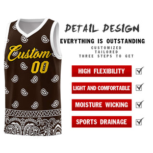 Custom Brown White Personalized Cashew Pattern Sports Uniform Basketball Jersey