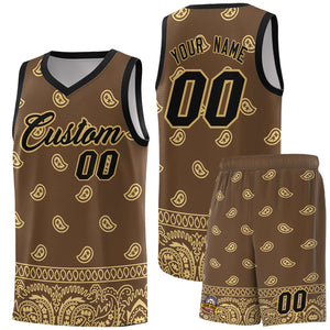 Custom Light Brown Khaki Personalized Cashew Pattern Sports Uniform Basketball Jersey