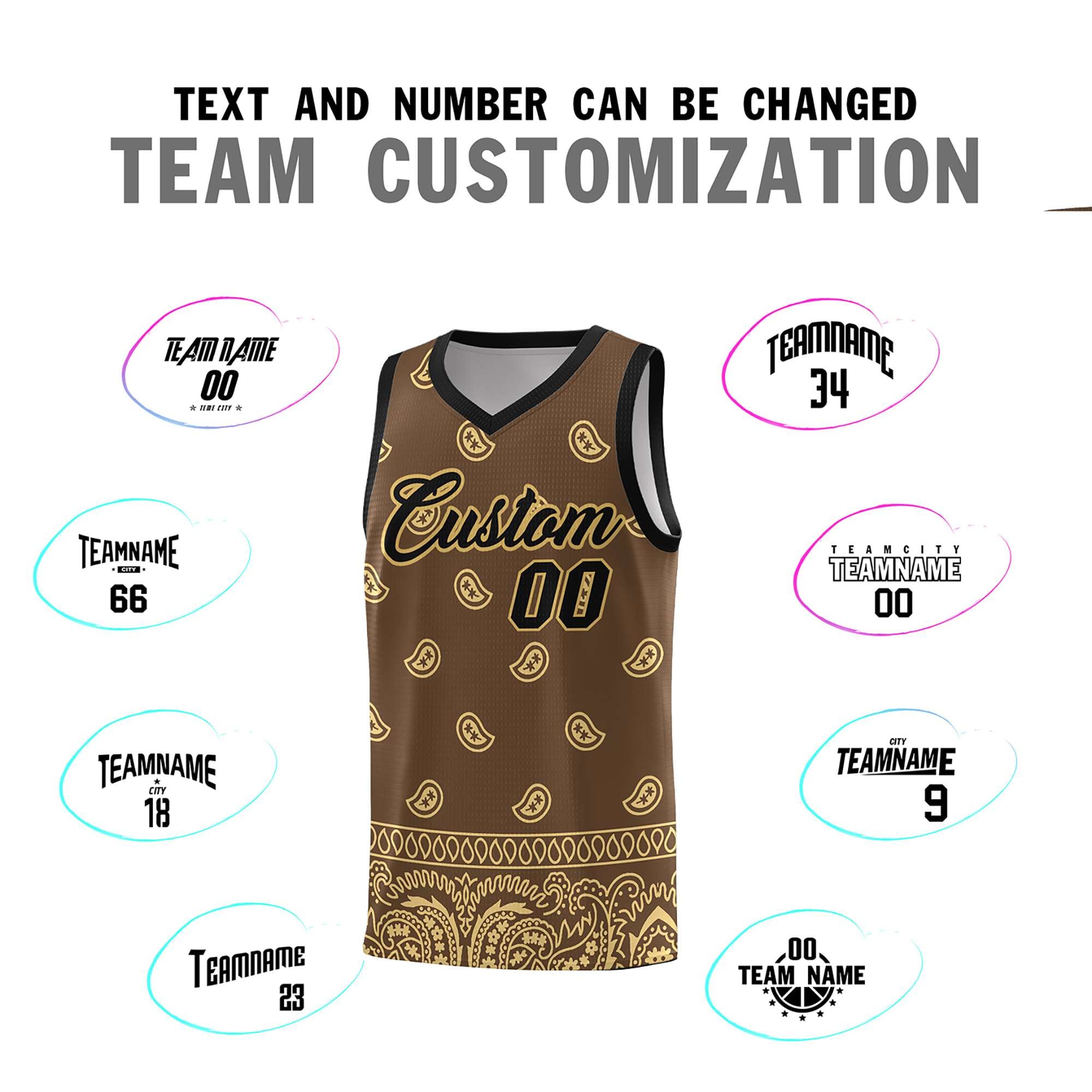 Custom Light Brown Khaki Personalized Cashew Pattern Sports Uniform Basketball Jersey