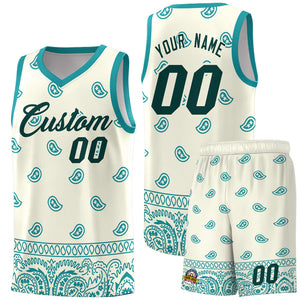 Custom White Aqua Personalized Cashew Pattern Sports Uniform Basketball Jersey