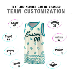 Custom White Aqua Personalized Cashew Pattern Sports Uniform Basketball Jersey