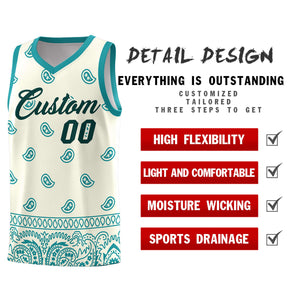 Custom White Aqua Personalized Cashew Pattern Sports Uniform Basketball Jersey