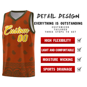 Custom Texas Orange Olive Personalized Cashew Pattern Sports Uniform Basketball Jersey