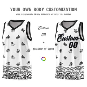 Custom White Black Personalized Cashew Pattern Sports Uniform Basketball Jersey