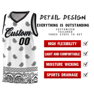 Custom White Black Personalized Cashew Pattern Sports Uniform Basketball Jersey