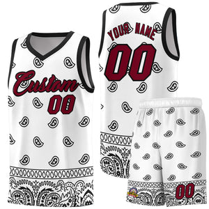 Custom White Black Personalized Cashew Pattern Sports Uniform Basketball Jersey