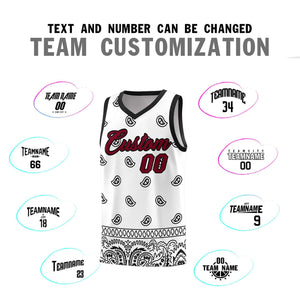 Custom White Black Personalized Cashew Pattern Sports Uniform Basketball Jersey