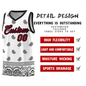 Custom White Black Personalized Cashew Pattern Sports Uniform Basketball Jersey