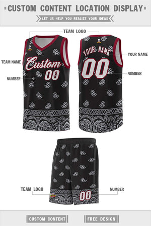 Custom Black Gray Personalized Cashew Pattern Sports Uniform Basketball Jersey