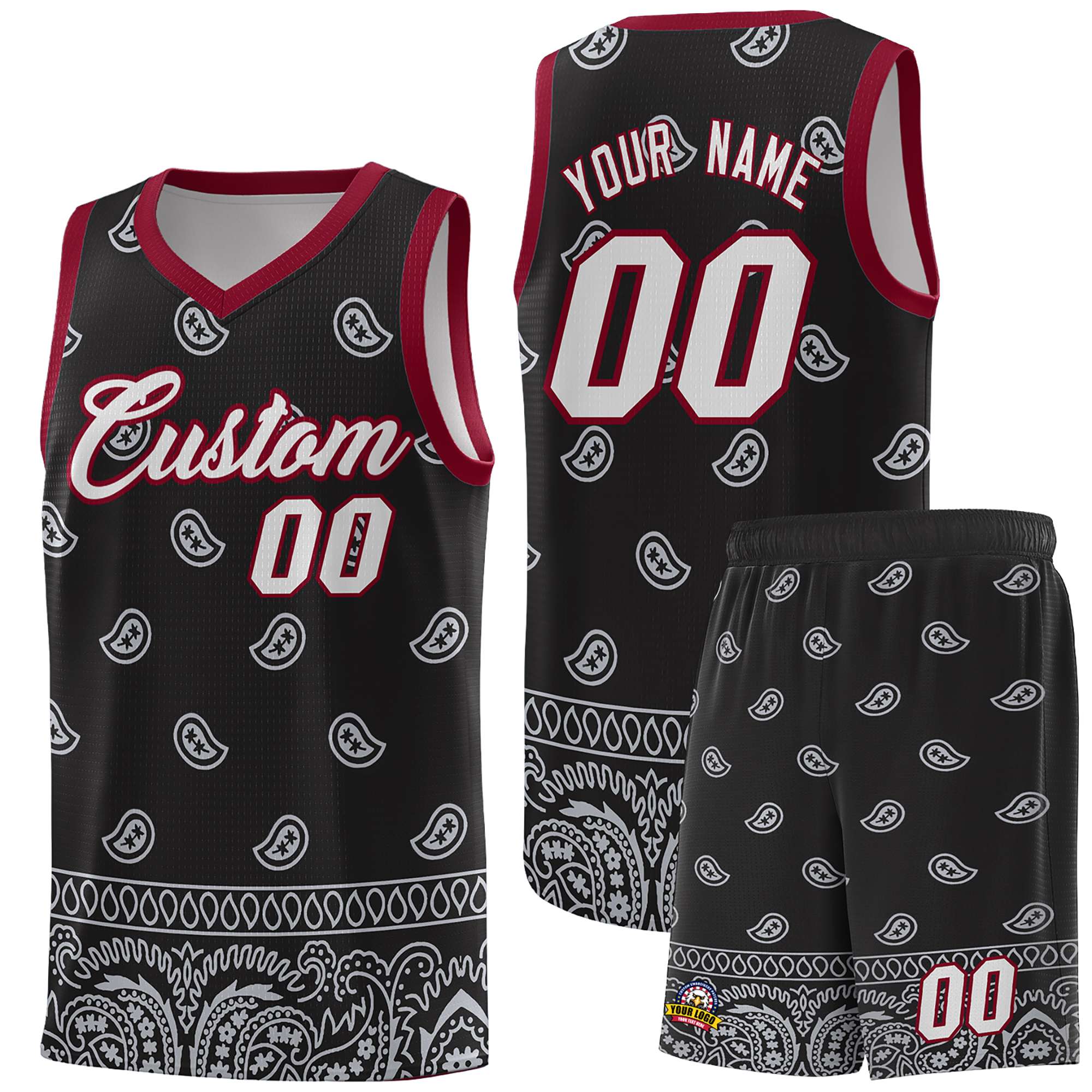 Custom Black Gray Personalized Cashew Pattern Sports Uniform Basketball Jersey