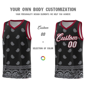 Custom Black Gray Personalized Cashew Pattern Sports Uniform Basketball Jersey