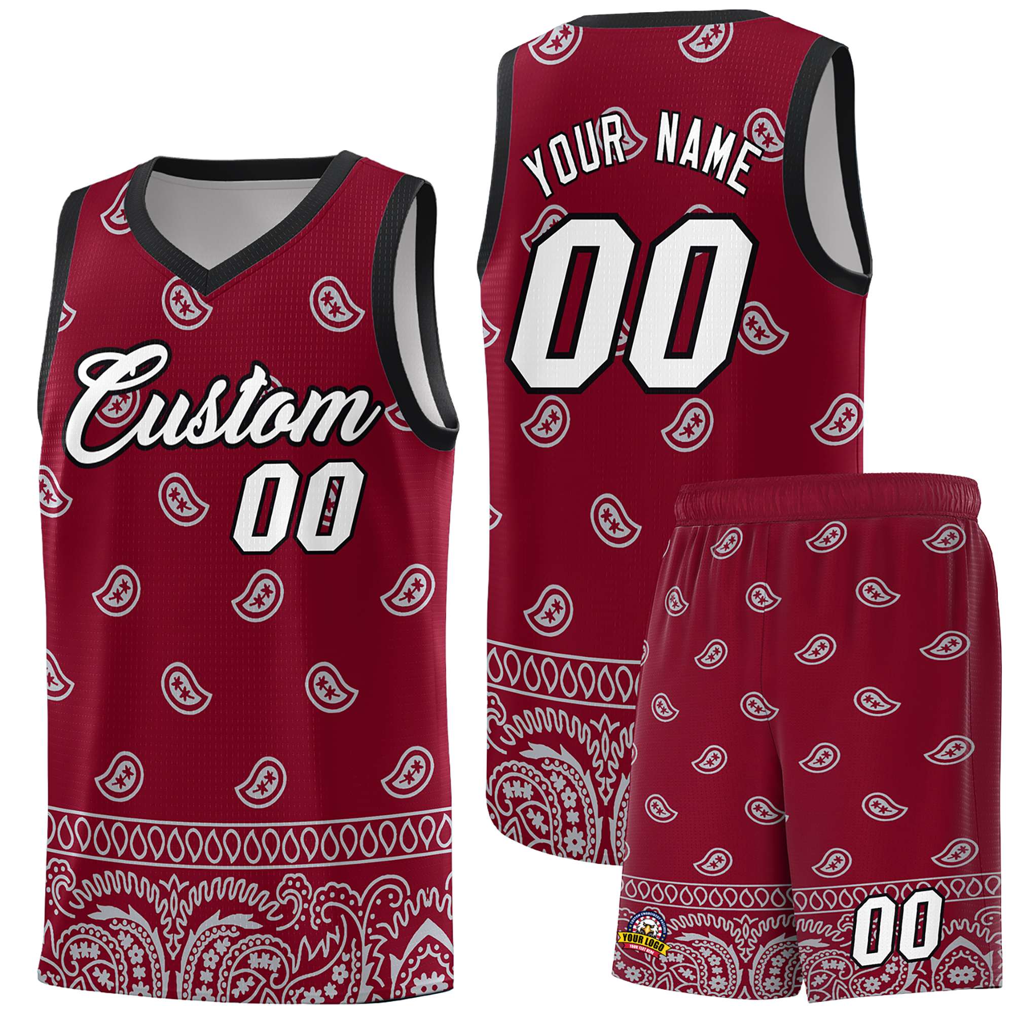 Custom Crimson Gray Personalized Cashew Pattern Sports Uniform Basketball Jersey