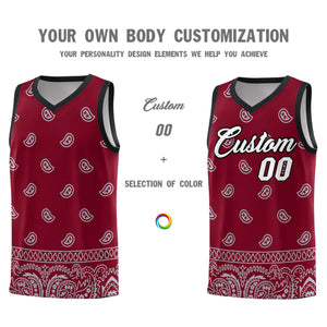 Custom Crimson Gray Personalized Cashew Pattern Sports Uniform Basketball Jersey