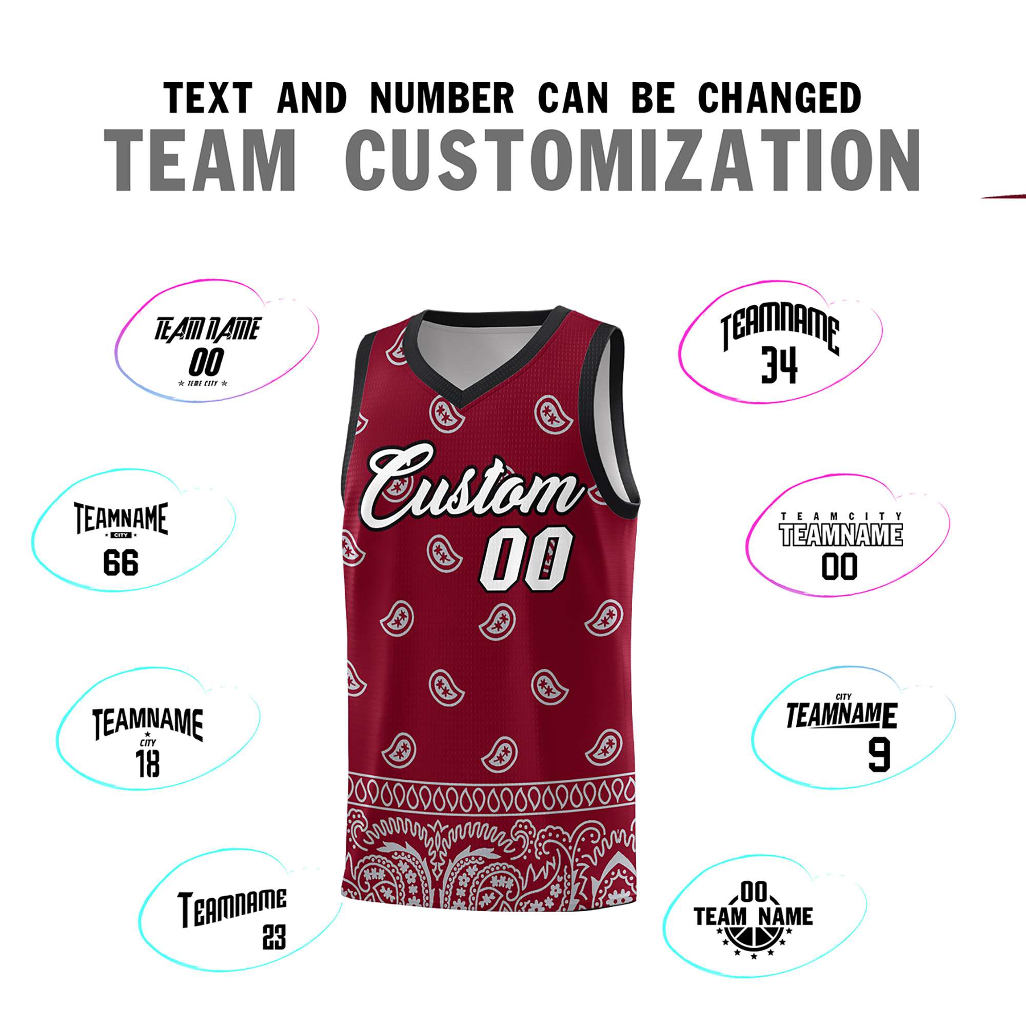 Custom Crimson Gray Personalized Cashew Pattern Sports Uniform Basketball Jersey