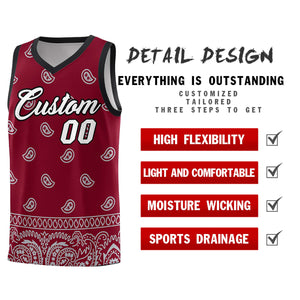 Custom Crimson Gray Personalized Cashew Pattern Sports Uniform Basketball Jersey