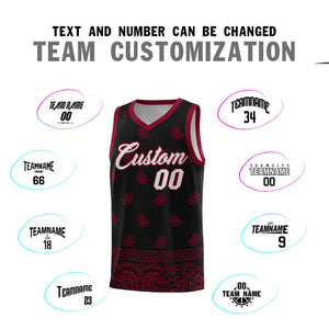 Custom Black Crimson Personalized Cashew Pattern Sports Uniform Basketball Jersey