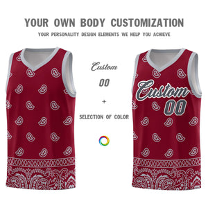 Custom Crimson Gray Personalized Cashew Pattern Sports Uniform Basketball Jersey