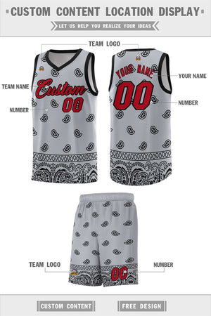 Custom Gray Black Personalized Cashew Pattern Sports Uniform Basketball Jersey