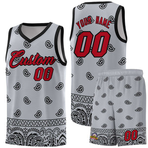 Custom Gray Black Personalized Cashew Pattern Sports Uniform Basketball Jersey