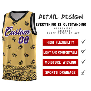 Custom Old Gold Black Personalized Cashew Pattern Sports Uniform Basketball Jersey