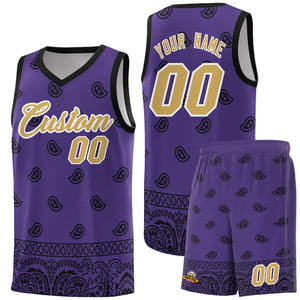 Custom Purple Black Personalized Cashew Pattern Sports Uniform Basketball Jersey