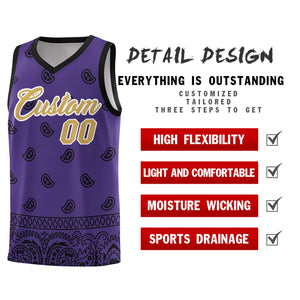 Custom Purple Black Personalized Cashew Pattern Sports Uniform Basketball Jersey