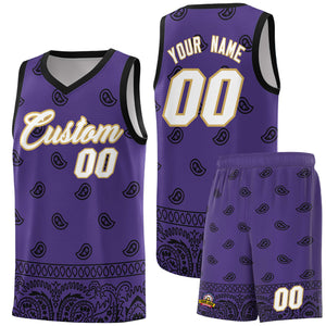 Custom Purple Black Personalized Cashew Pattern Sports Uniform Basketball Jersey