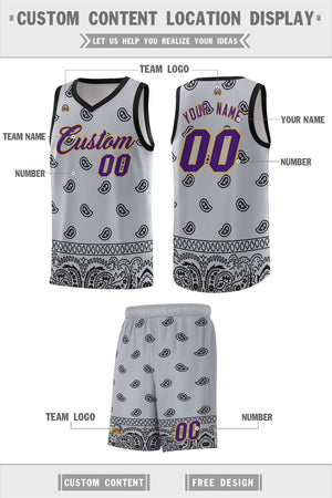 Custom Gray Black Personalized Cashew Pattern Sports Uniform Basketball Jersey