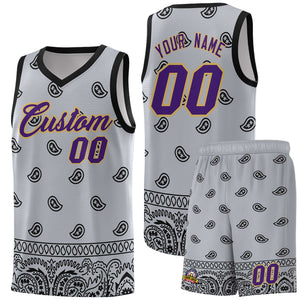 Custom Gray Black Personalized Cashew Pattern Sports Uniform Basketball Jersey