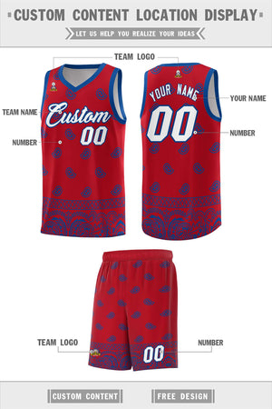 Custom Red Royal Personalized Cashew Pattern Sports Uniform Basketball Jersey