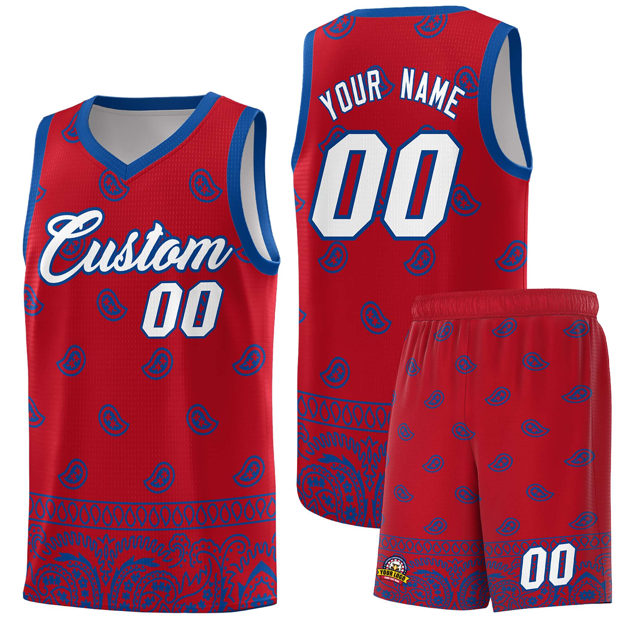 Custom Red Royal Personalized Cashew Pattern Sports Uniform Basketball Jersey