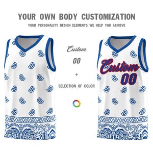 Custom White Royal Personalized Cashew Pattern Sports Uniform Basketball Jersey