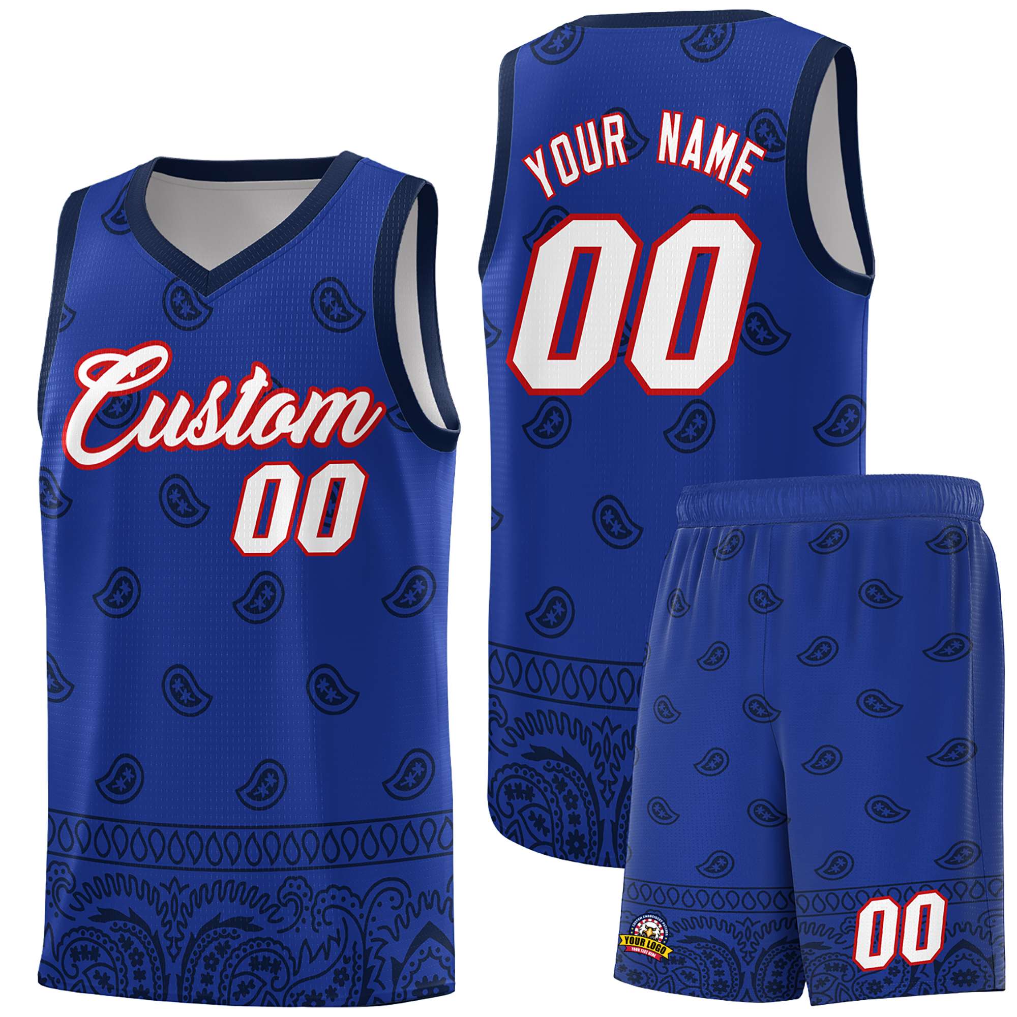 Custom Royal Navy Personalized Cashew Pattern Sports Uniform Basketball Jersey