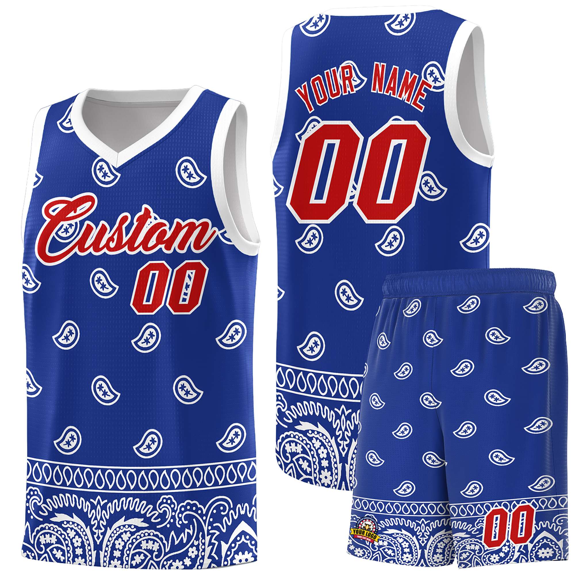 Custom Royal White Personalized Cashew Pattern Sports Uniform Basketball Jersey