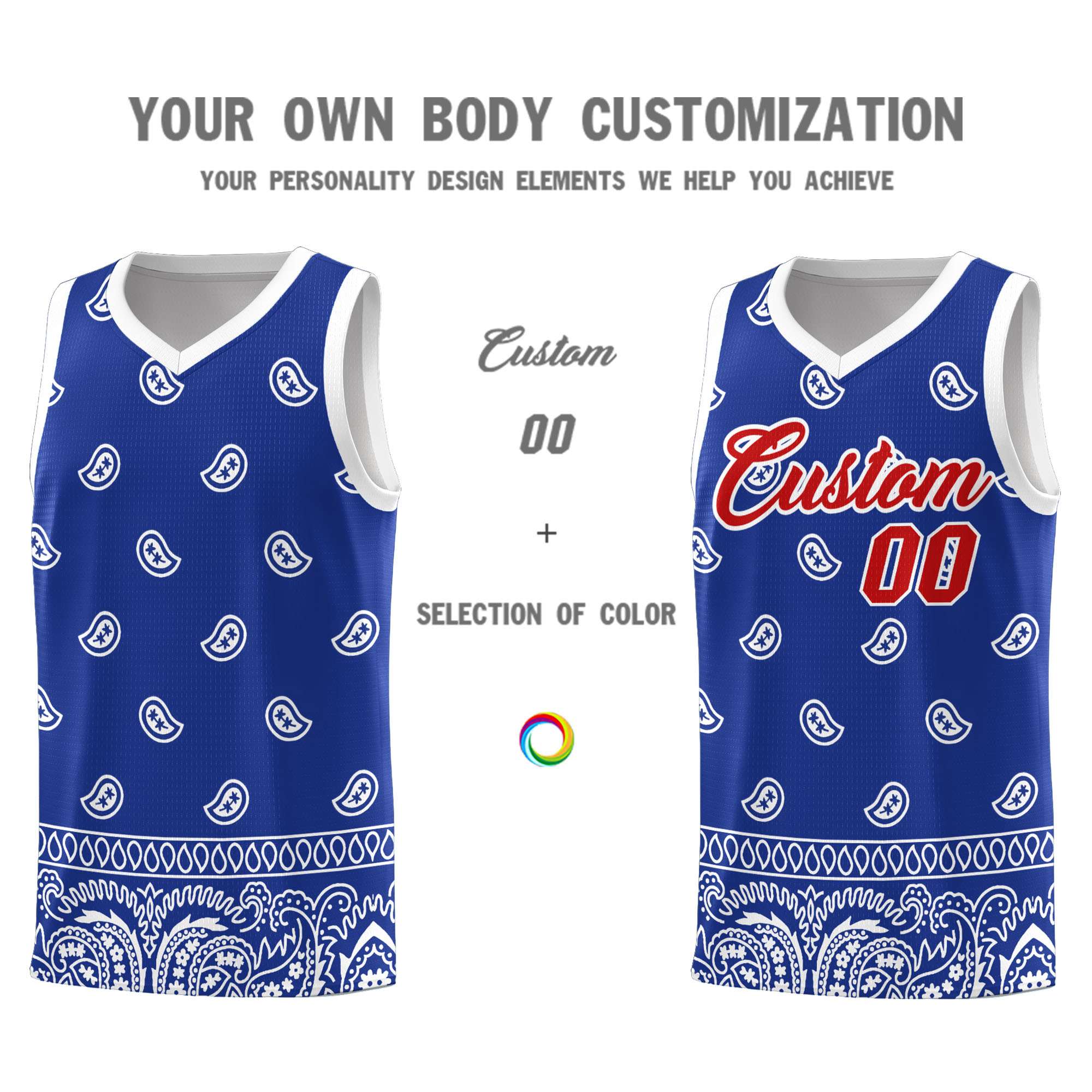 Custom Royal White Personalized Cashew Pattern Sports Uniform Basketball Jersey