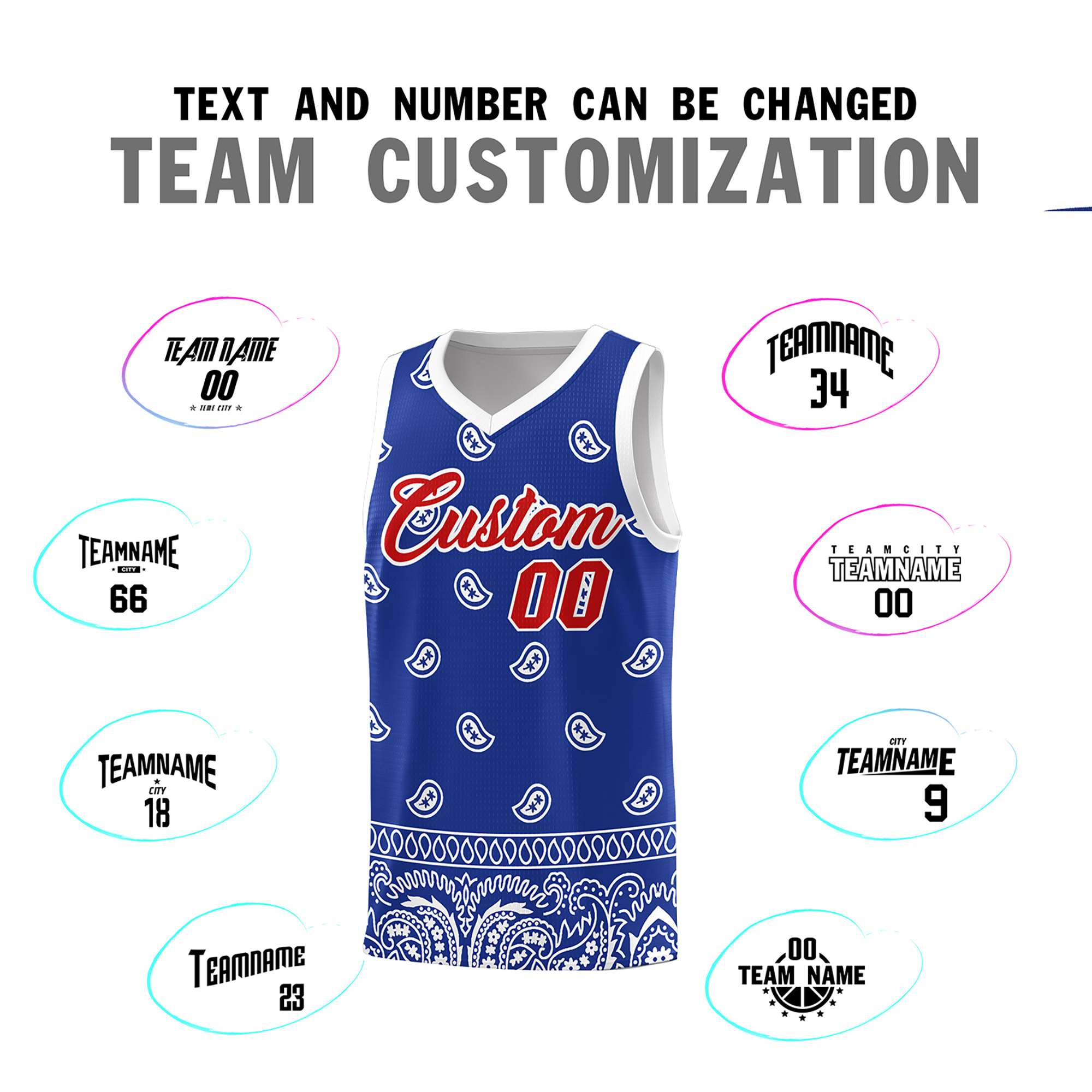 Custom Royal White Personalized Cashew Pattern Sports Uniform Basketball Jersey