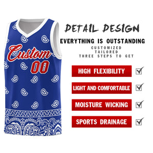 Custom Royal White Personalized Cashew Pattern Sports Uniform Basketball Jersey