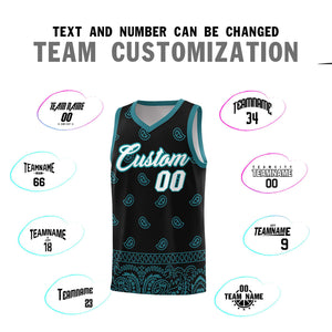 Custom Black Aqua Personalized Cashew Pattern Sports Uniform Basketball Jersey