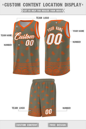 Custom Olive Orange Personalized Cashew Pattern Sports Uniform Basketball Jersey