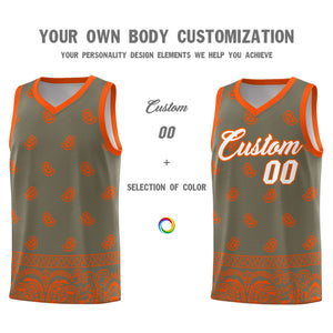 Custom Olive Orange Personalized Cashew Pattern Sports Uniform Basketball Jersey